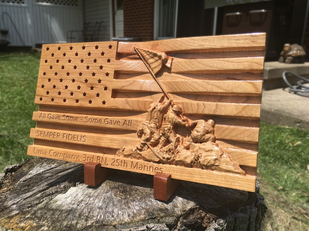 Iwo Jima Marines Wooden Carved Flag