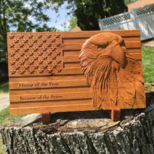 American Flag Wood Sign Patriotic Bald Eagle Carved Wooden Sign